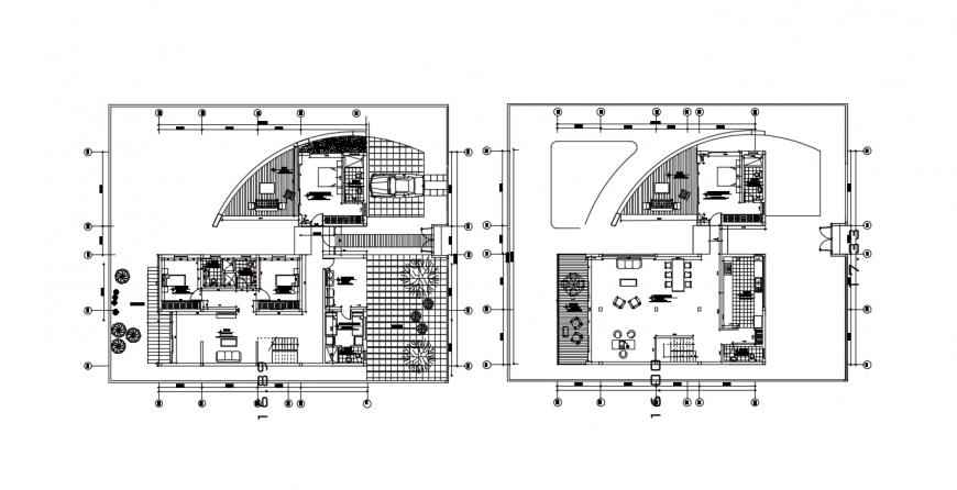 Single family house ground and first floor plan with furniture drawing detail dwg file