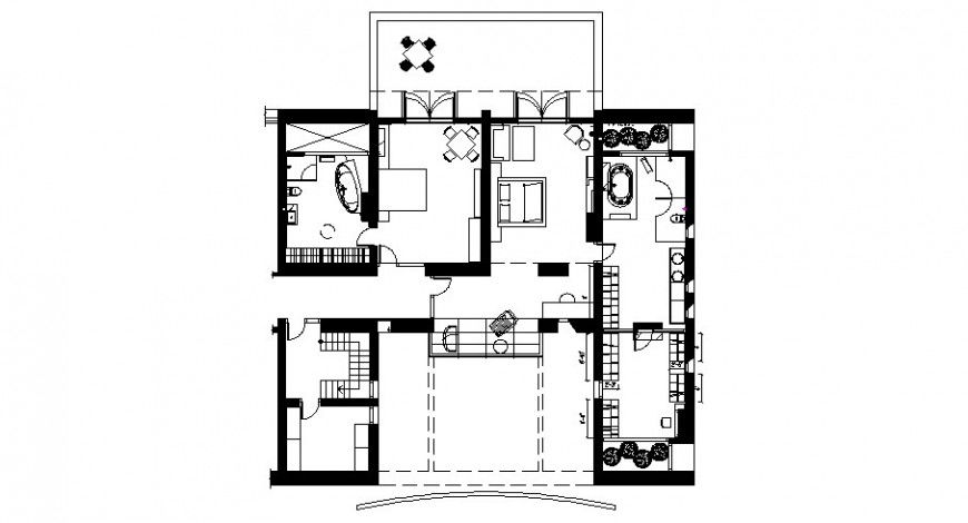 Single family house layout plan with furniture cad drawing details dwg file