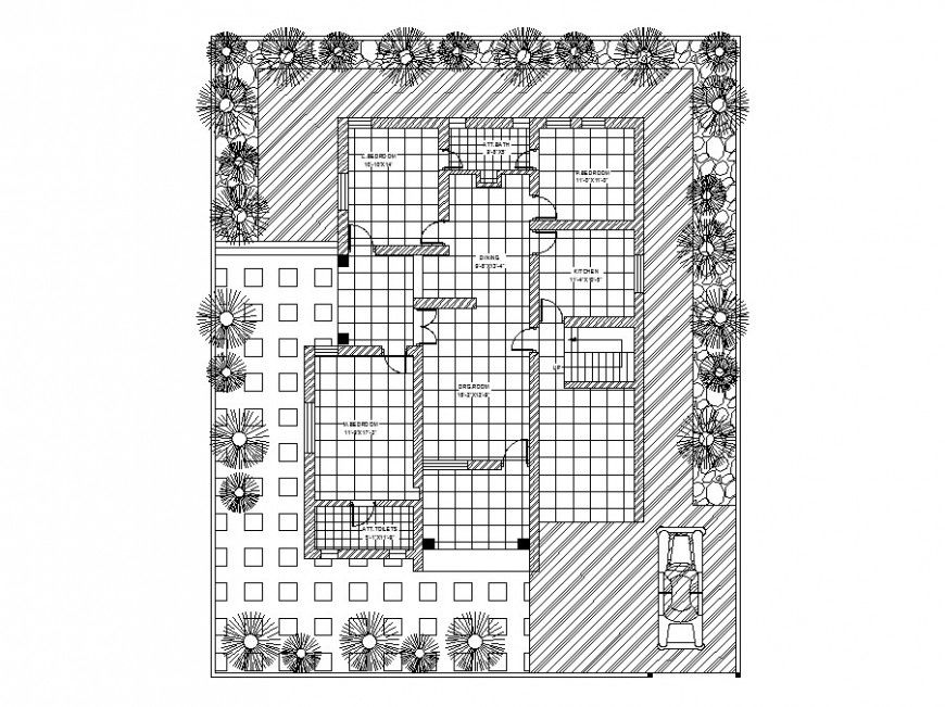 Single Family House Layout Plan and Landscaping DWG file