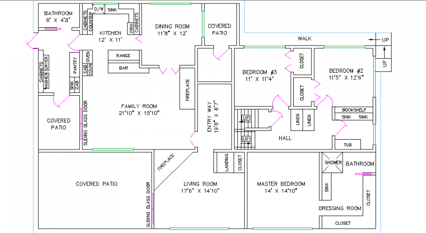 Single family house plan details with car pantry cad drawing details dwg file