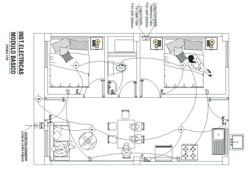 Single family housing electric drawing in dwg file.