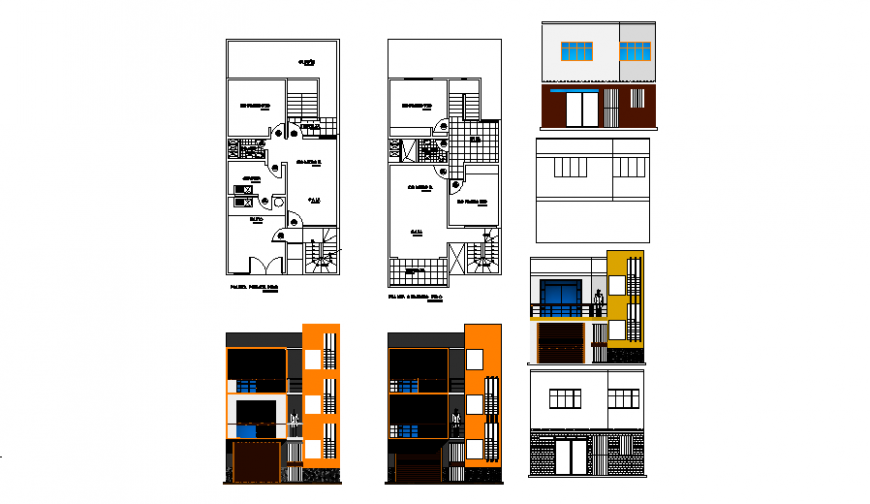 Single family housing plan and elevation drawing in dwg file.