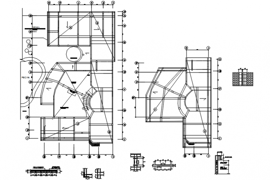 Single family residence plan, structure and auto-cad drawing details dwg file