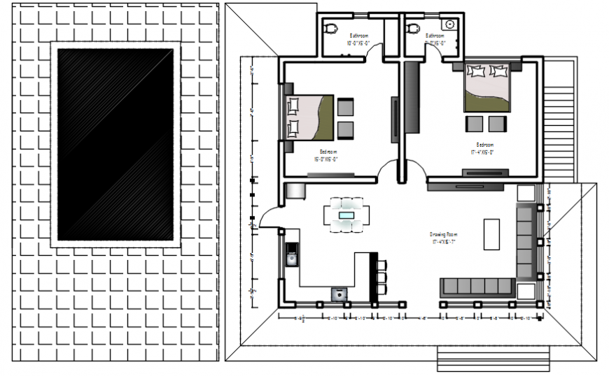 Single family two bedroom house layout plan cad drawing details dwg file