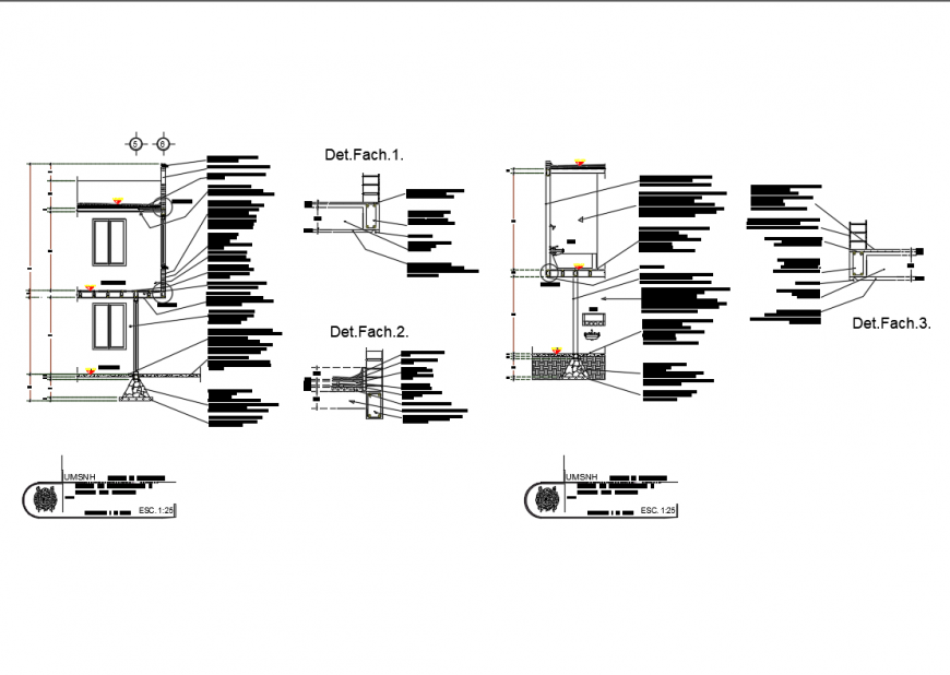 Single family two level house section constructive details dwg file