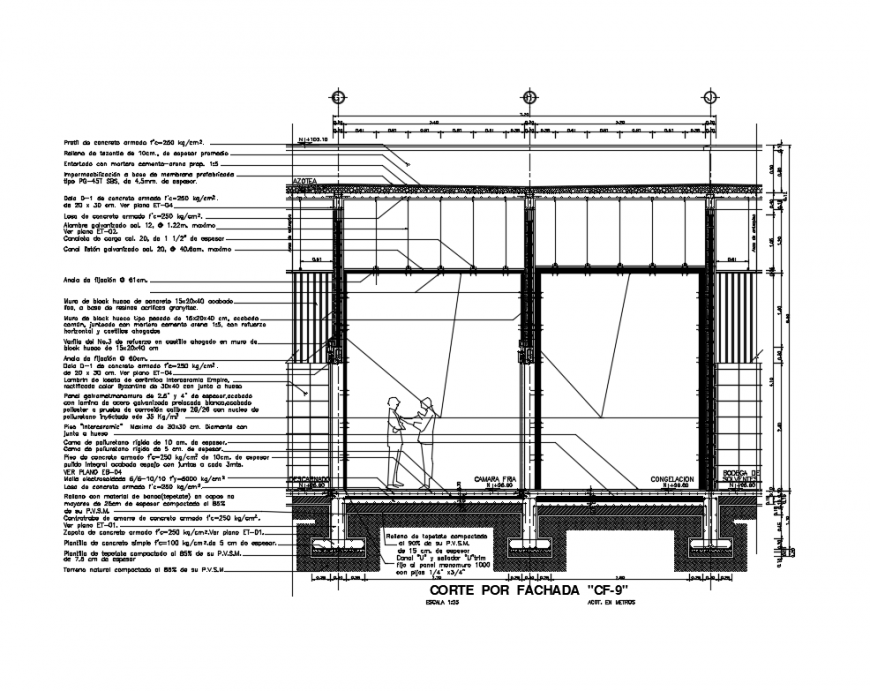 Single flooring house building facade section-constructive details dwg file
