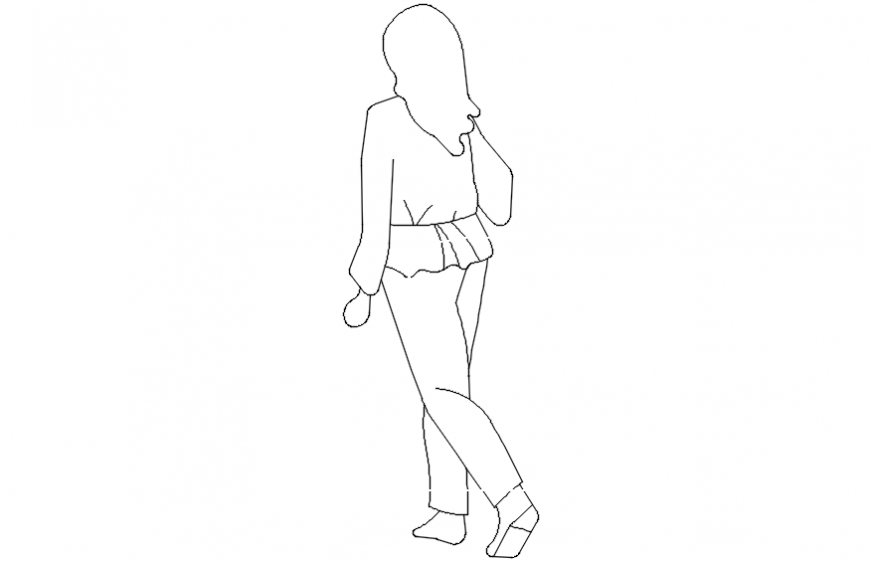 Single girl back side elevation block cad drawing details dwg file