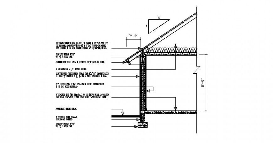 Single level house cut constructive section drawing details dwg file