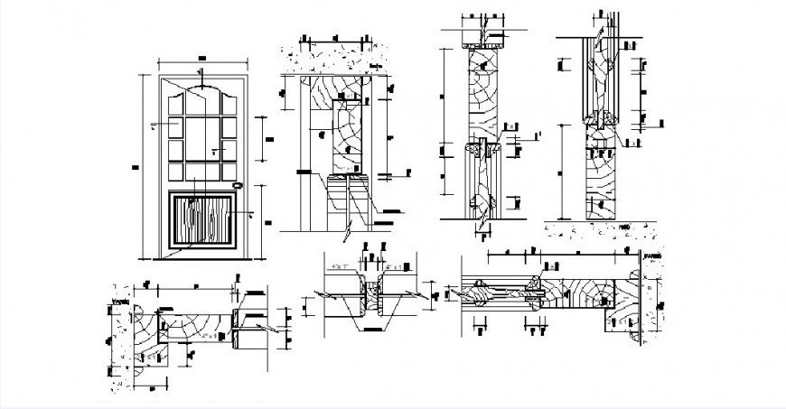 Single main door elevation and installation cad drawing details dwg file