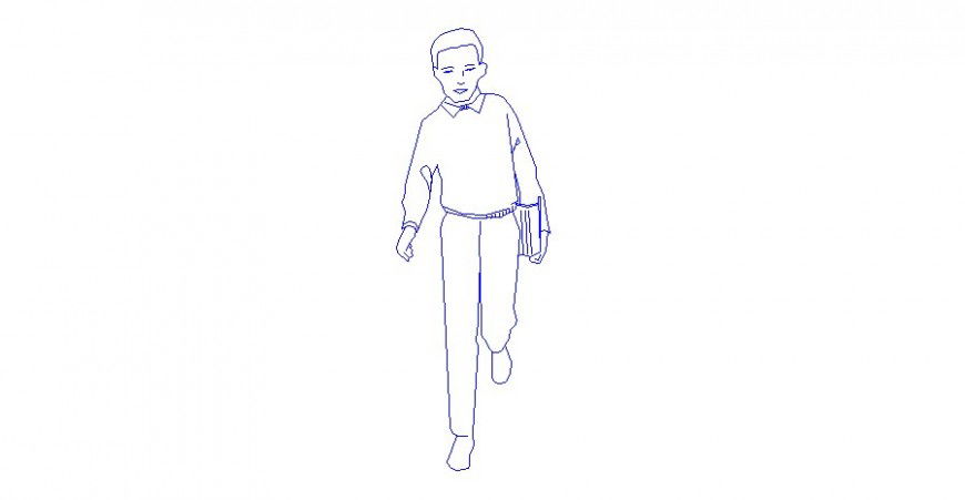 Single school boy front elevation block cad drawing details dwg file