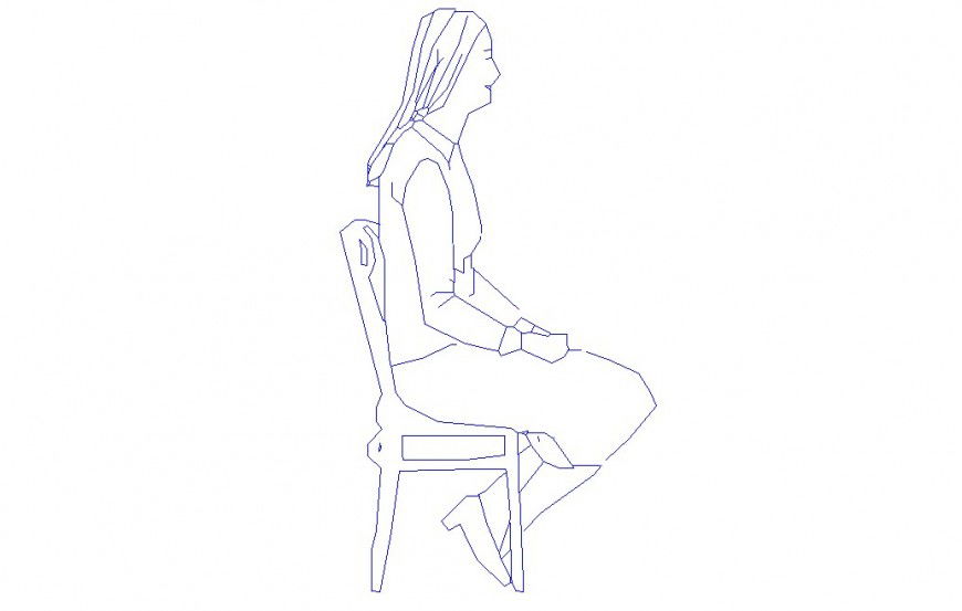 Single seating woman on chair 2d elevation block cad drawing details dwg file