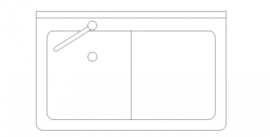 Single sink with tap top view elevation block drawing details dwg file
