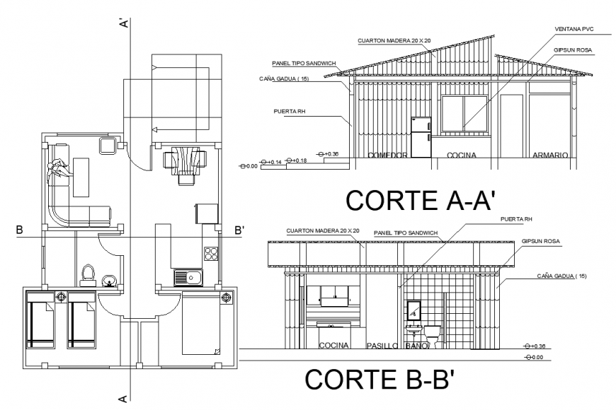 Single storey house detail layout plan in dwg AutoCAD file.