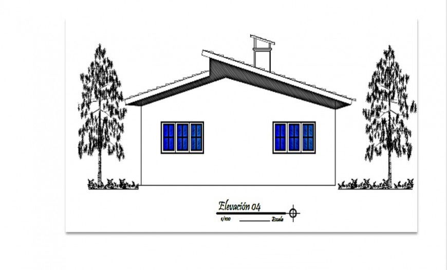 Single storey house structure elevation 2d view layout file