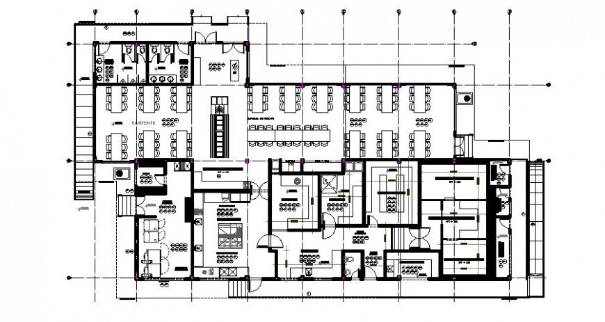 Single story building of hotel 2d view layout plan in autocad format