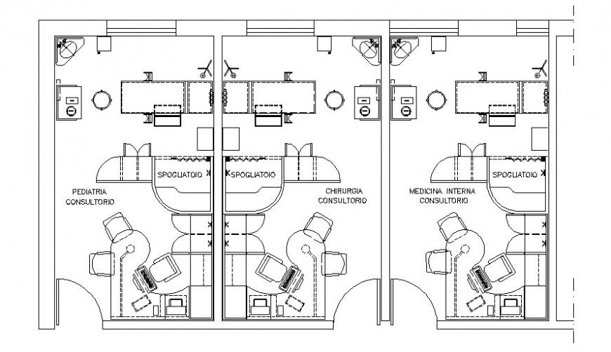 Single story clinic building floor plan drawing in autocad