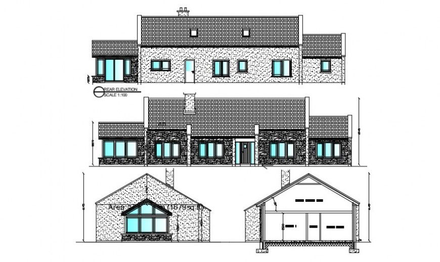 single story elevation design cad file