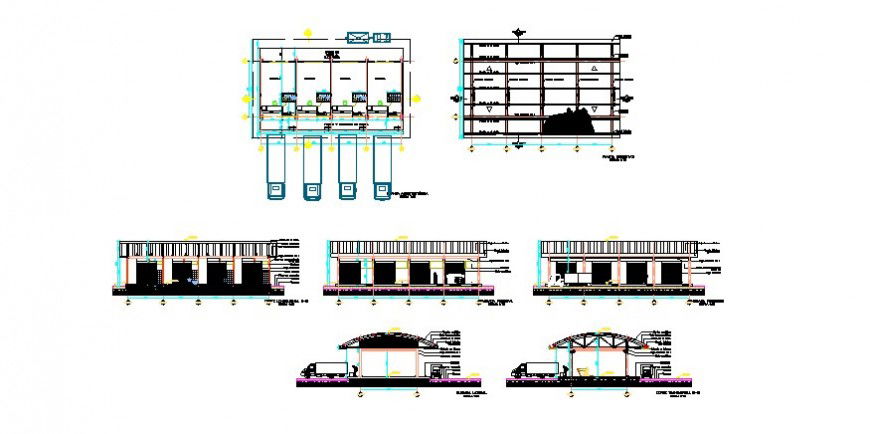 Single story godown building plan and elevation 2d view layout autocad file