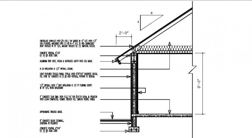 Single story house cut constructive section cad drawing details dwg file