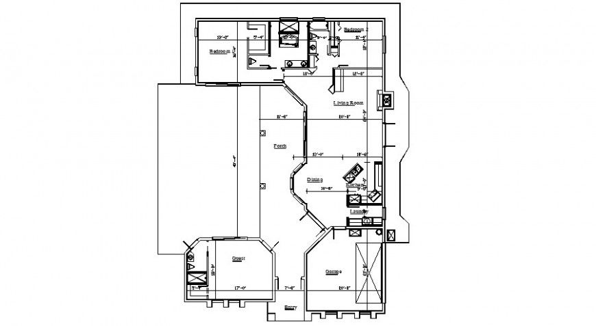 Single story house detail working plan drawing in dwg format