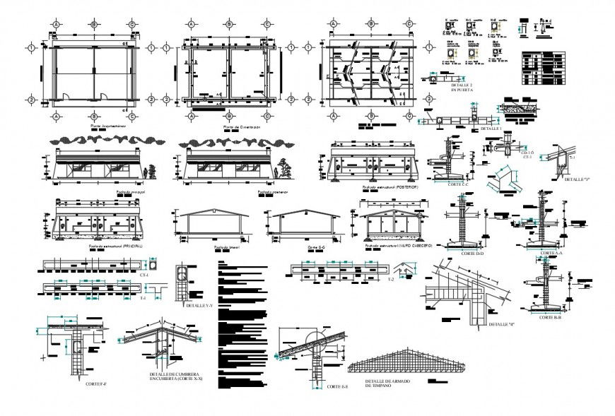 Single story house detailed architecture project with construction dwg file