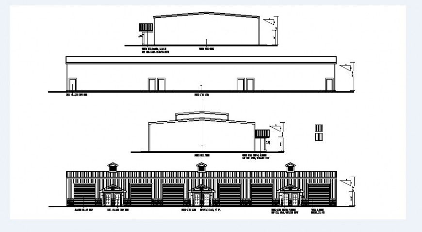 Single story house elevation and sections drawing details dwg file