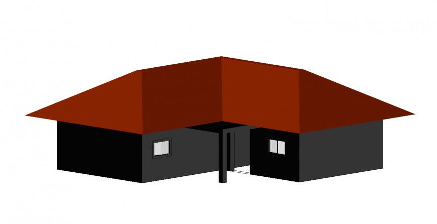 Single story house model 3d drawing details dwg file
