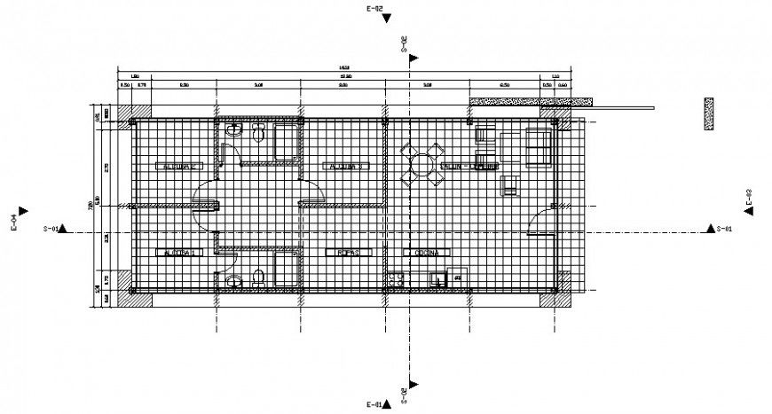 Single story house plan 2d view work plan details in autocad