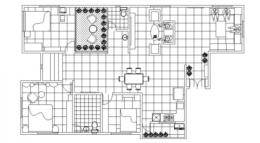 Single story house work plan drawings 2d view autocad file