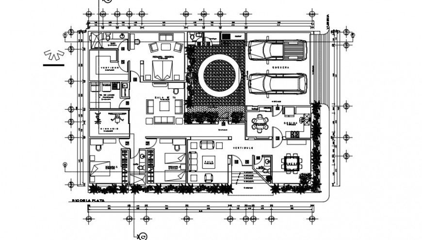 Single story residence layout plan dwg file