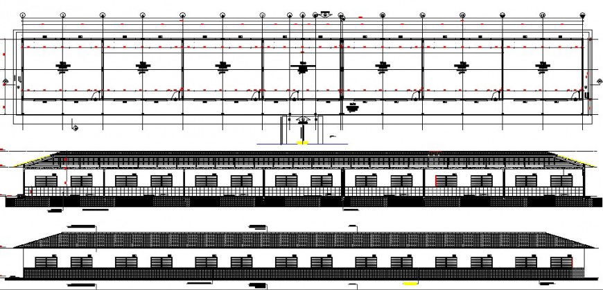 Single story school elevation details with classroom structure dwg file
