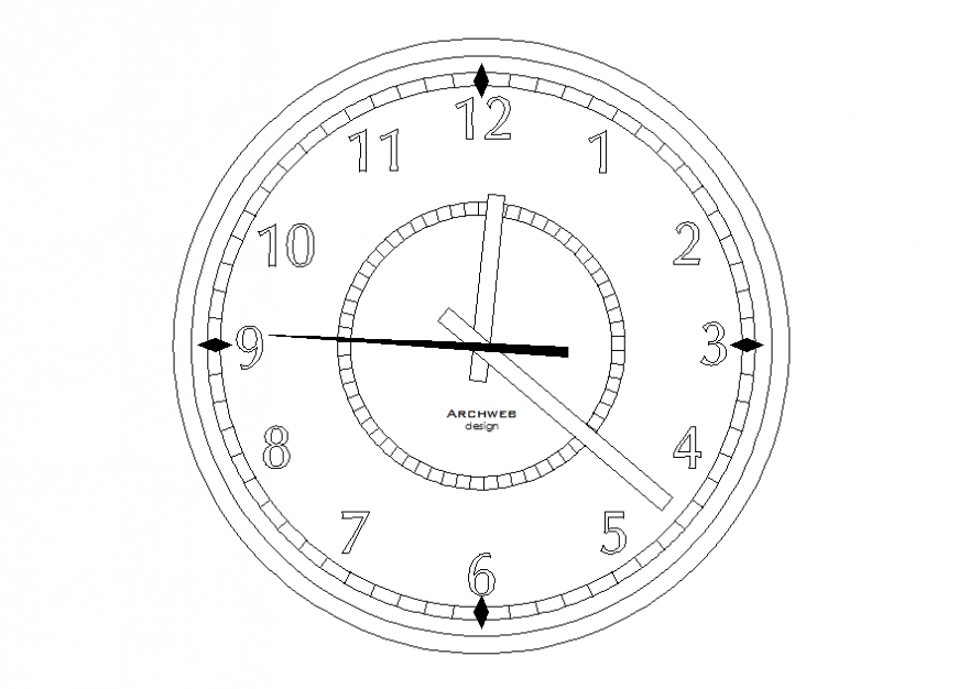 Single wall clock block front elevation design cad drawing details dwg file