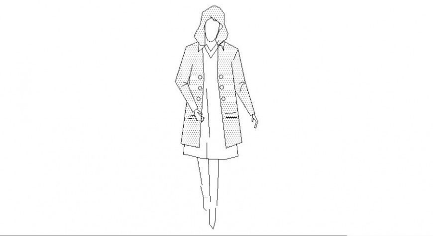 Single women front elevation cad block details dwg file