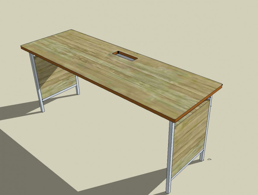 Single wooden office desk table block 3d cad drawing details skp file