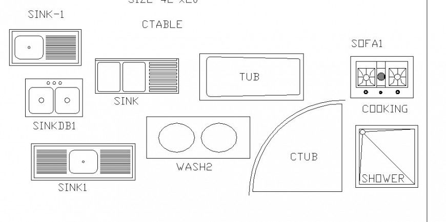 Sink, tub and bathroom blocks cad drawing details dwg file