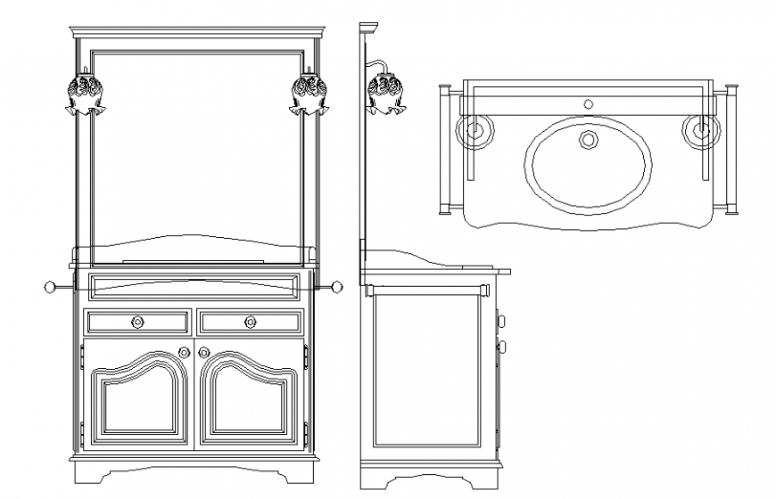 Sink and dressing table furniture detail dwg file