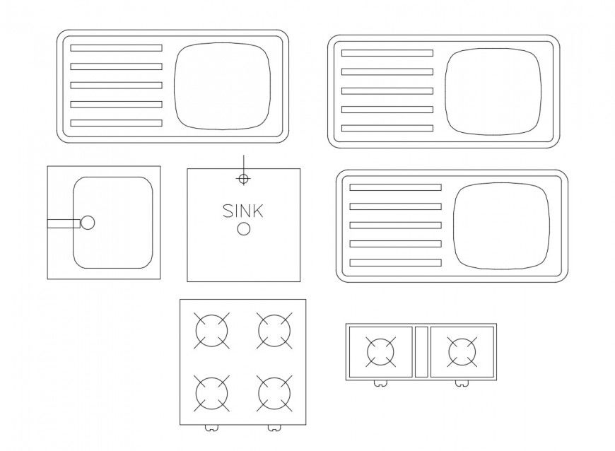 Sink and gas stove kitchen furniture elevation blocks drawing details dwg file