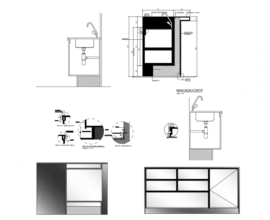 Sink installation and plumbing details for kitchen dwg file