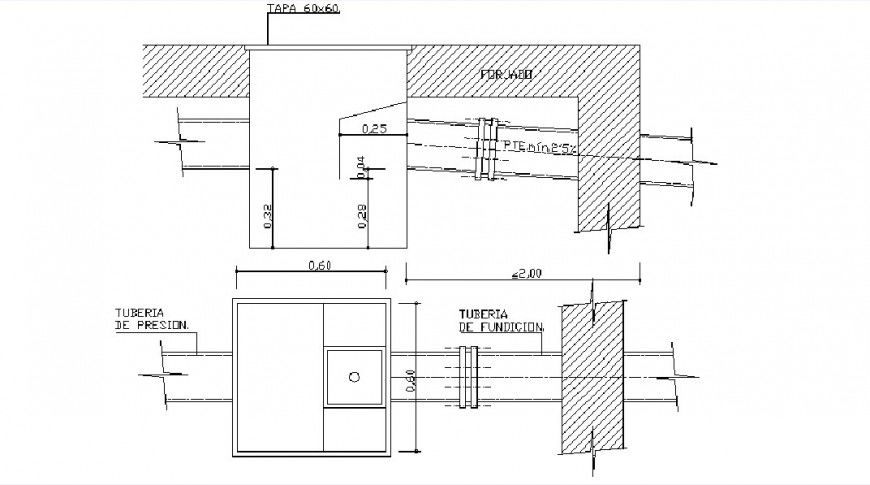 Sink installation and plumbing structure with wall cad drawing details dwg file