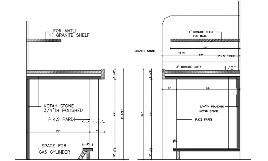 Sink of kitchen section and installation cad drawing details dwg file