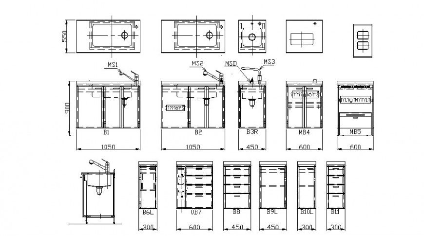 Sink plan and section detail dwg file