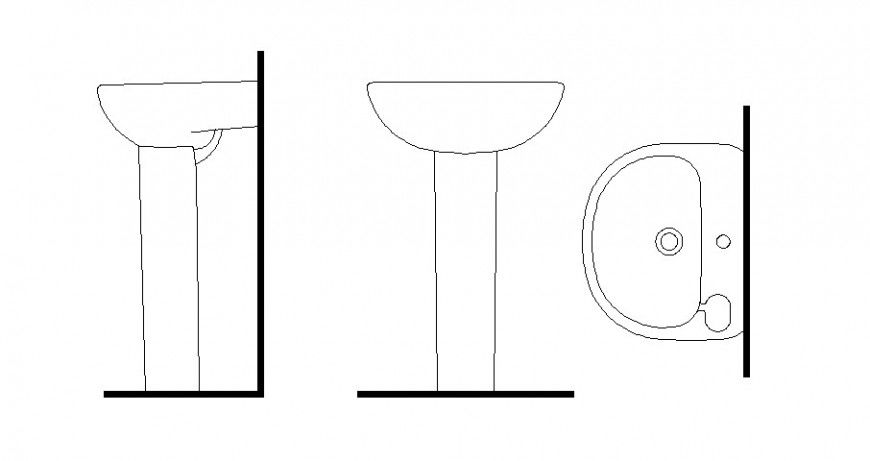 Sink top view and side elevation block cad drawing details dwg file