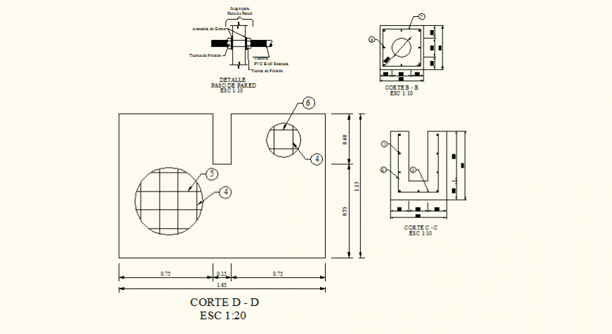 Siphon in vested detail elevation layout file