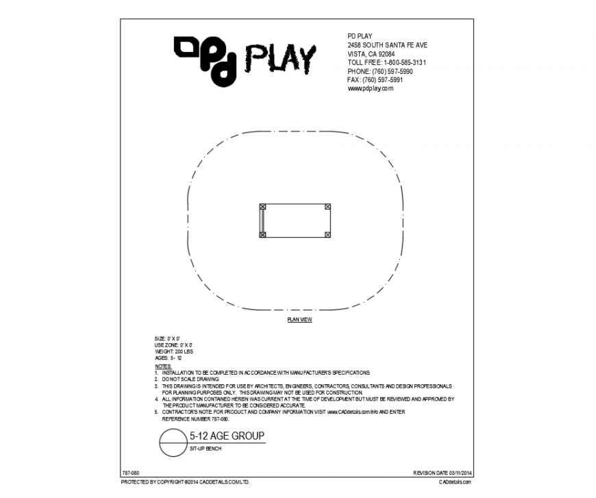 Sit-up bench equipment details of garden dwg file