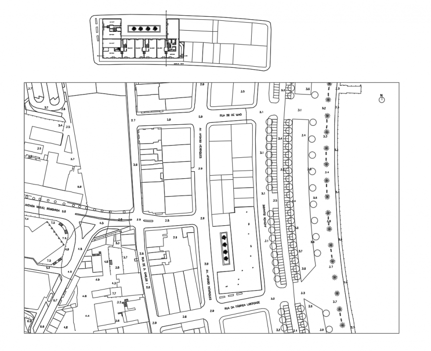 Site layout and distribution plan drawing details of admin office building dwg file