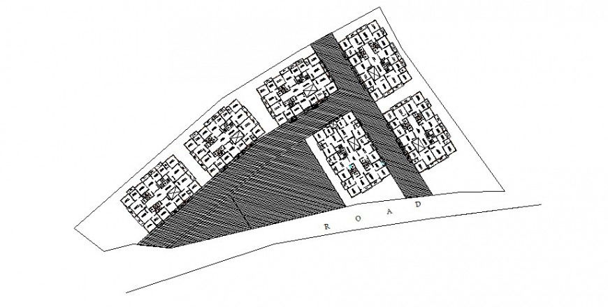 Site layout plan, house plan and plotting details of multiple houses dwg file