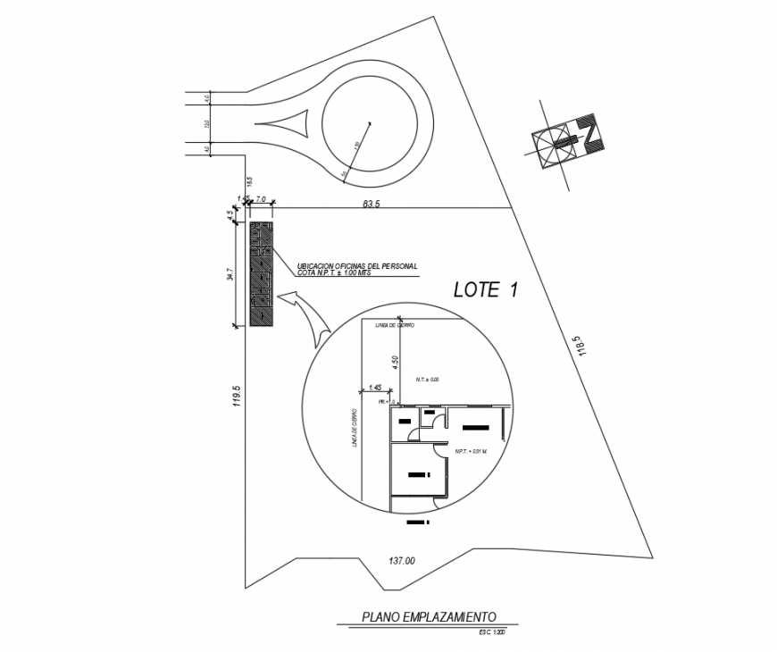 Site map of Administrative offices wood structure detail, autocad format