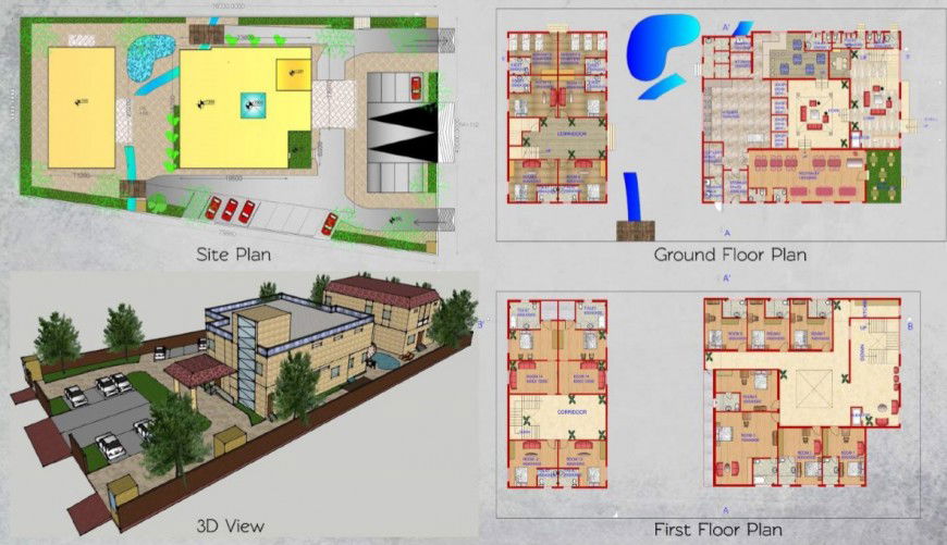Site plan and construction plan detail of 3d resort building pdf file
