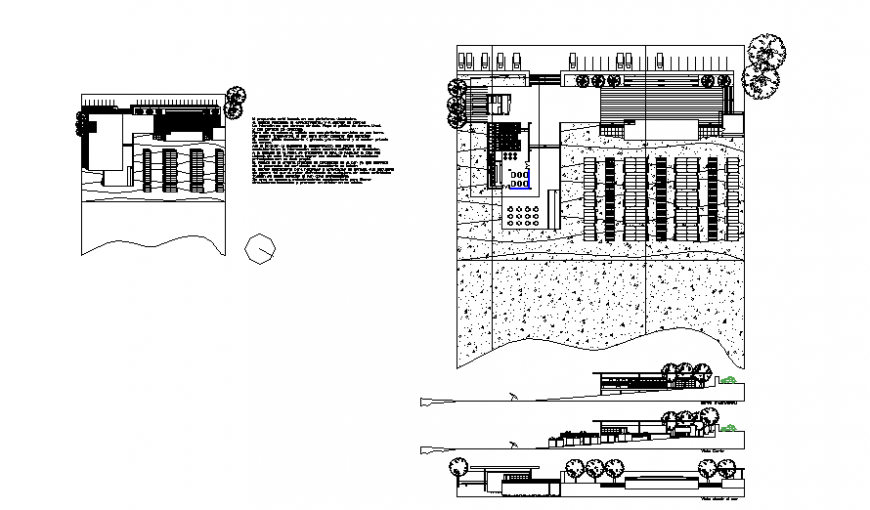 Site plan detail drawing resort on contour in dwg file.