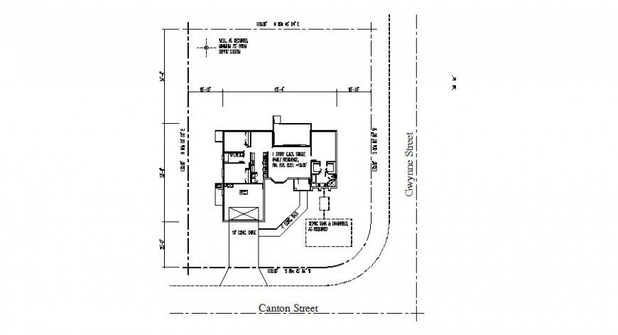 Site plan details of single family house dwg file